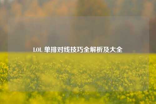 LOL 单排对线技巧全解析及大全
